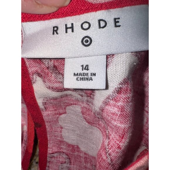 Rhode Zinnia Floral Print Bell Sleeve Midi Dress Red/Pink Floral Linen/Rayon 14 - Picture 9 of 15